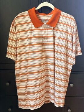 Russell Athletic Orange and White Striped Performance Polo